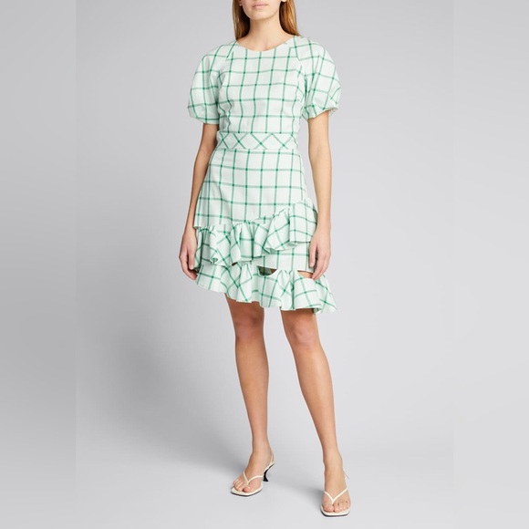 Milly Mackenzie Windowpane Ruffle Skirt set open back cotton top